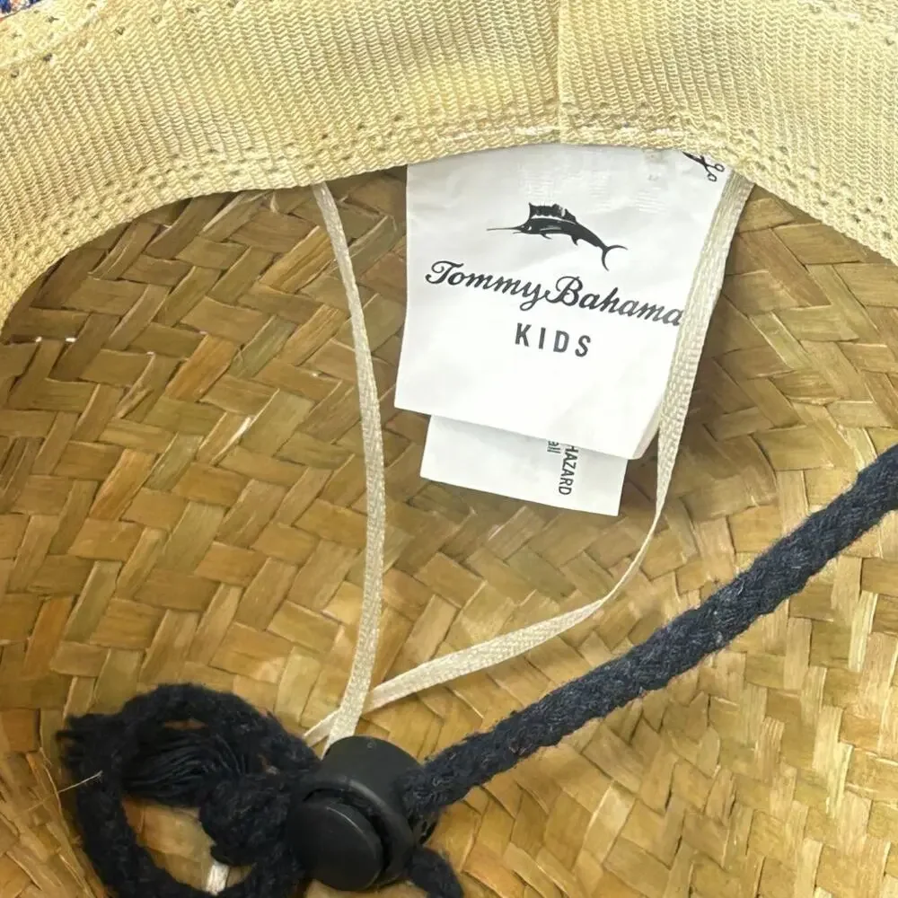 Tommy Bahama Kids straw hat woven straw body blue tropical band adjustable